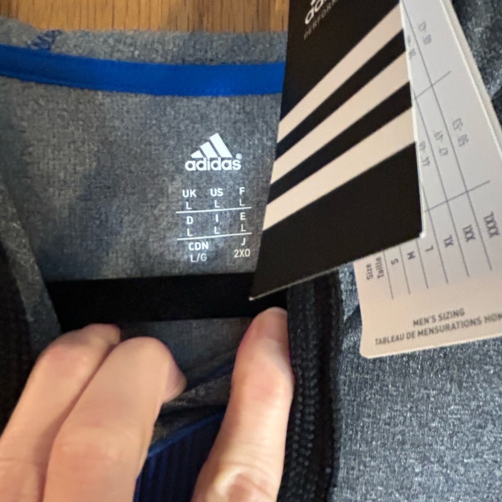 Adidas Men’s Hoodie NWT Large Gray with Blue - Picture 3 of 7